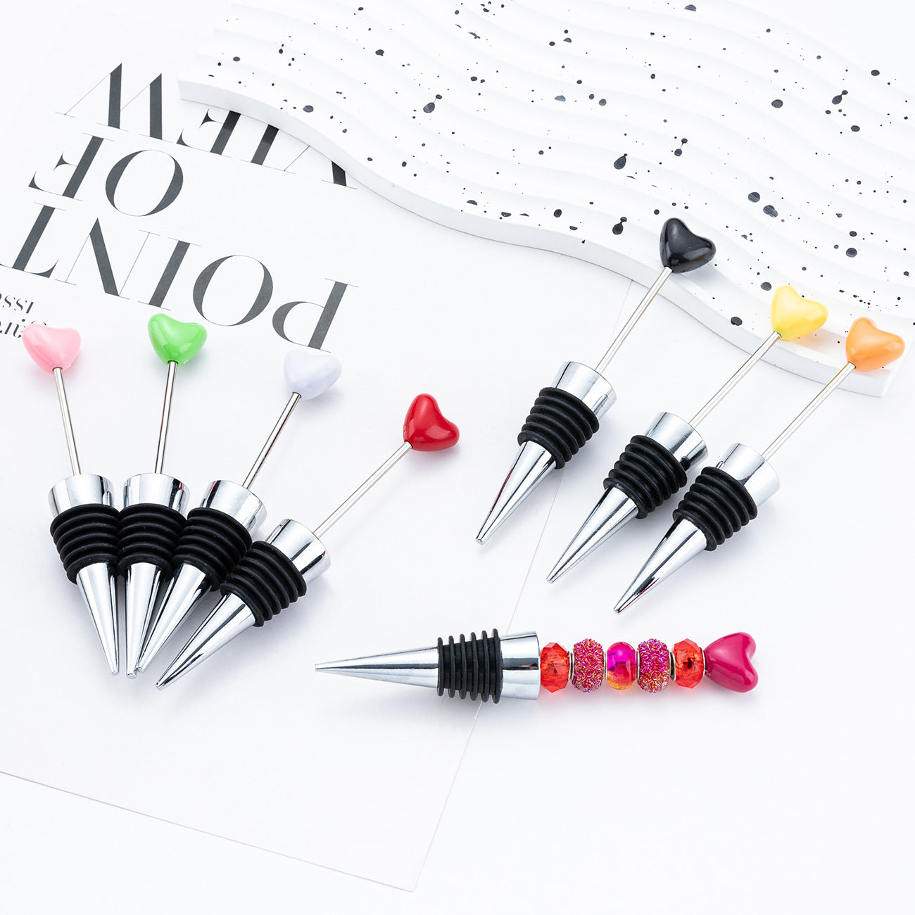 Wholesale DIY beadable Heart-Shaped Wine Stoppers