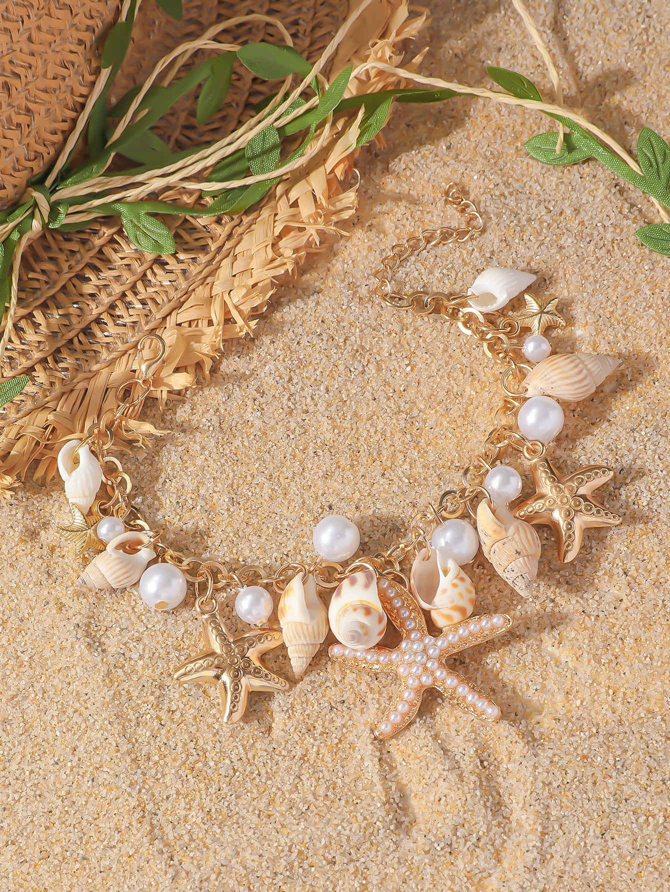 Wholesale Conch Starfish Bohemian Shell Pearl Anklet