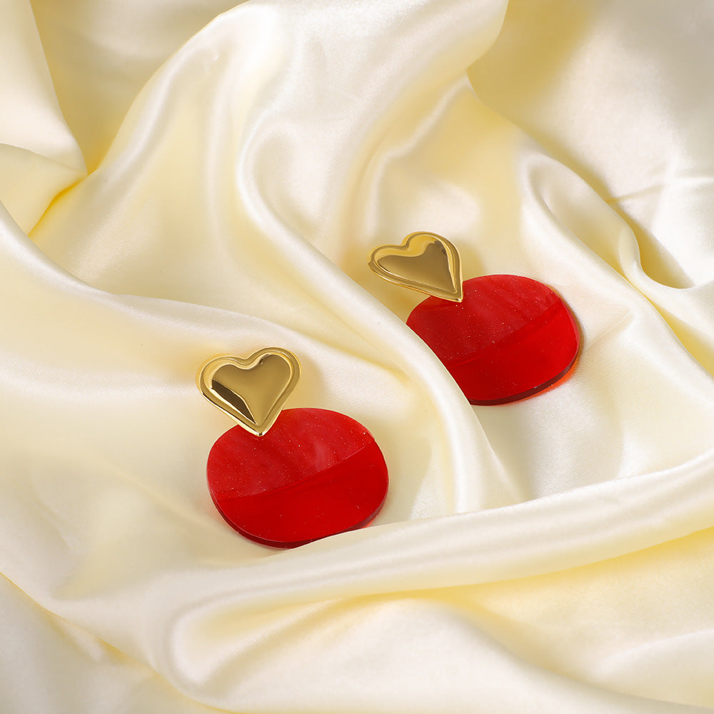 Wholesale  love red double round stainless steel earrings