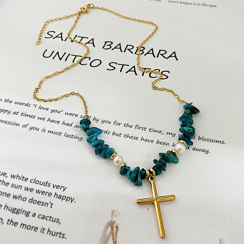Wholesale cross gravel beaded necklace