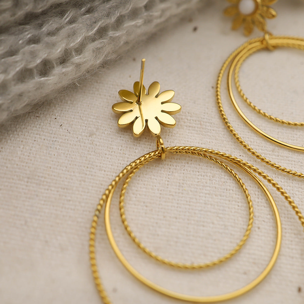Wholesale 18K gold titanium steel multi-layer circle earrings