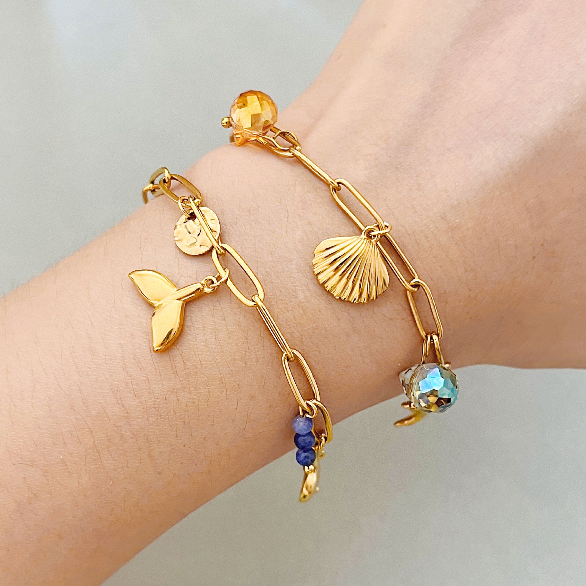 Wholesale elegant minimalist resort style  ocean series stainless steel bracelet