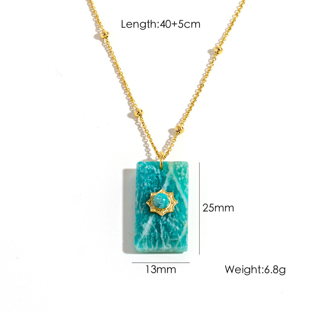 Wholesale  Stainless steel Natural Stone Square Brand Necklace