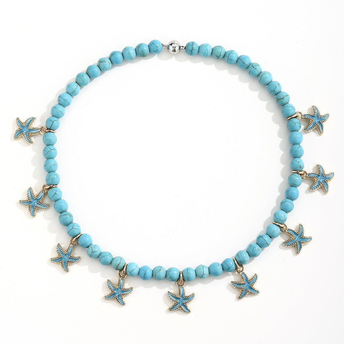 Wholesale Alloy Starfish Pendant Turquoise Magnetic Necklace Beach Style Collarbone Jewelry For Women
