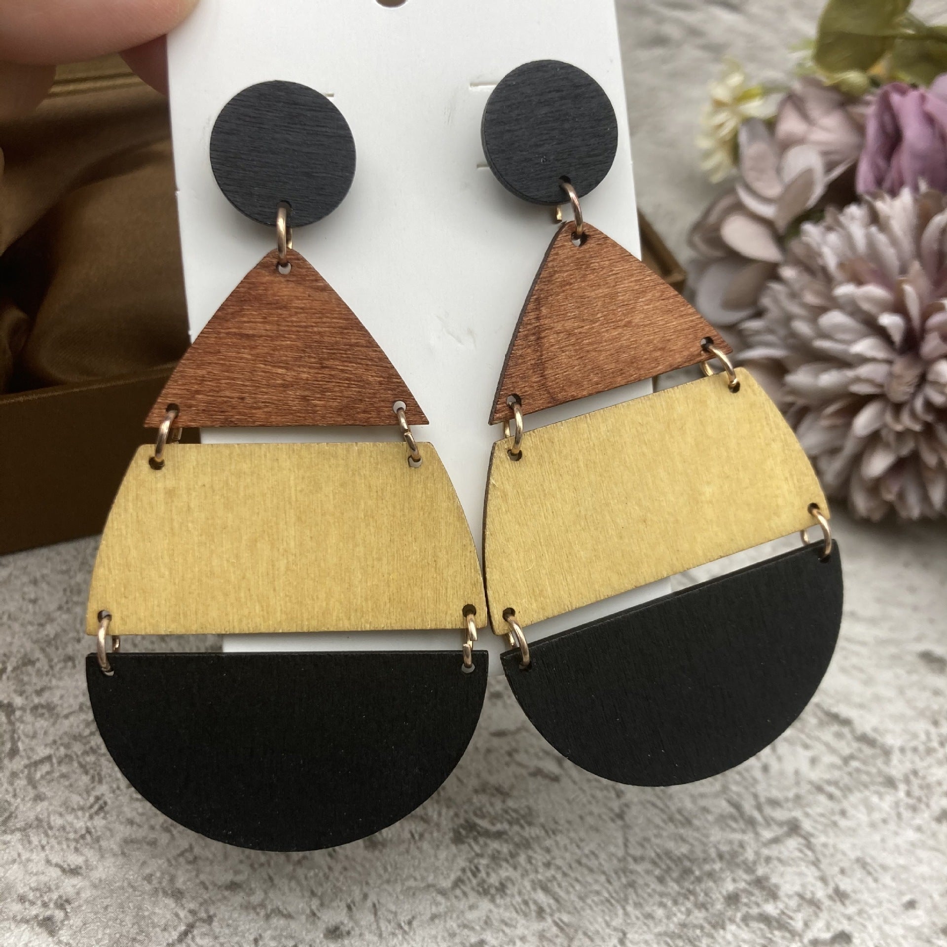 Wholesale Vintage Patchwork Wooden Earrings ACC-ES-FX026