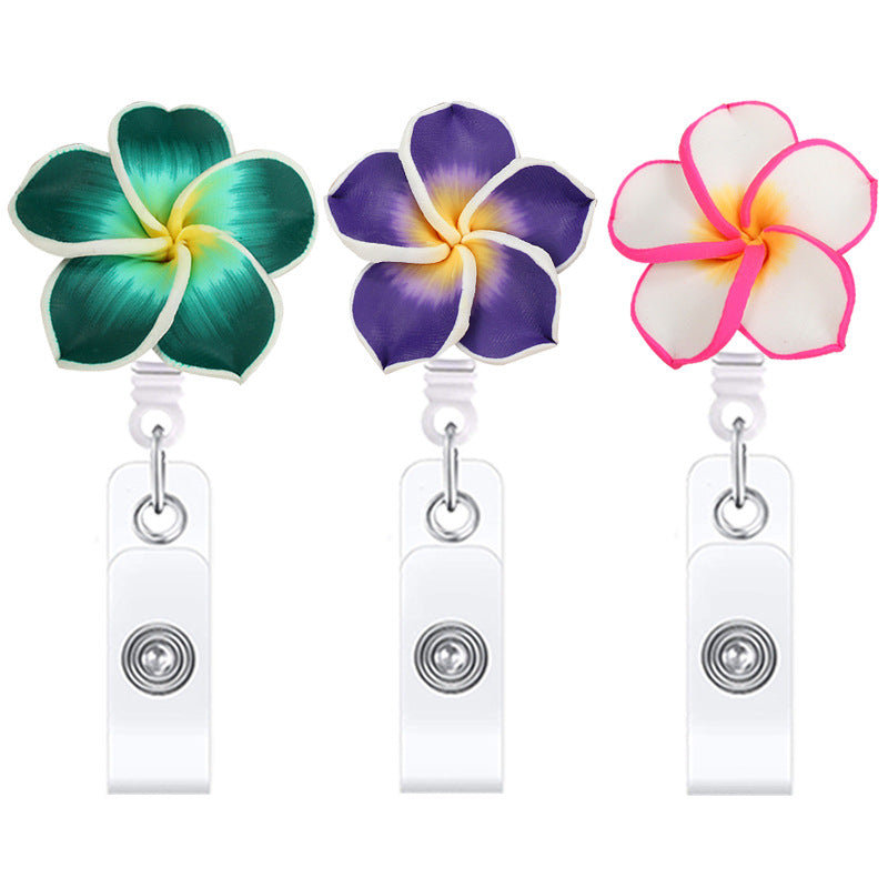 Wholesale Hawaiian Plumeria Badge Reel Handmade Soft y Flower – Casual Bag Charm or ID Accessory