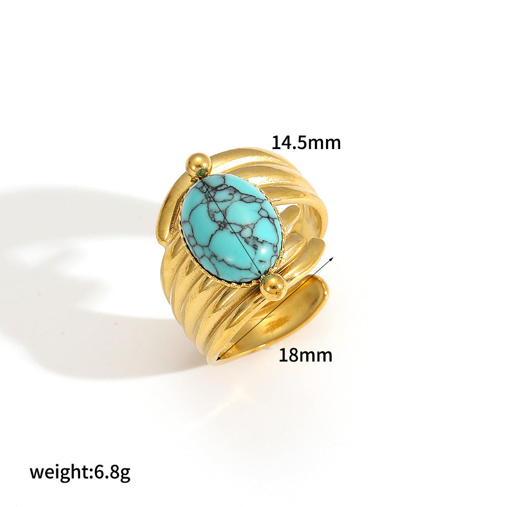 Wholesale Geometric Natural Stone  Stainless Steel Adjustable Open Ring