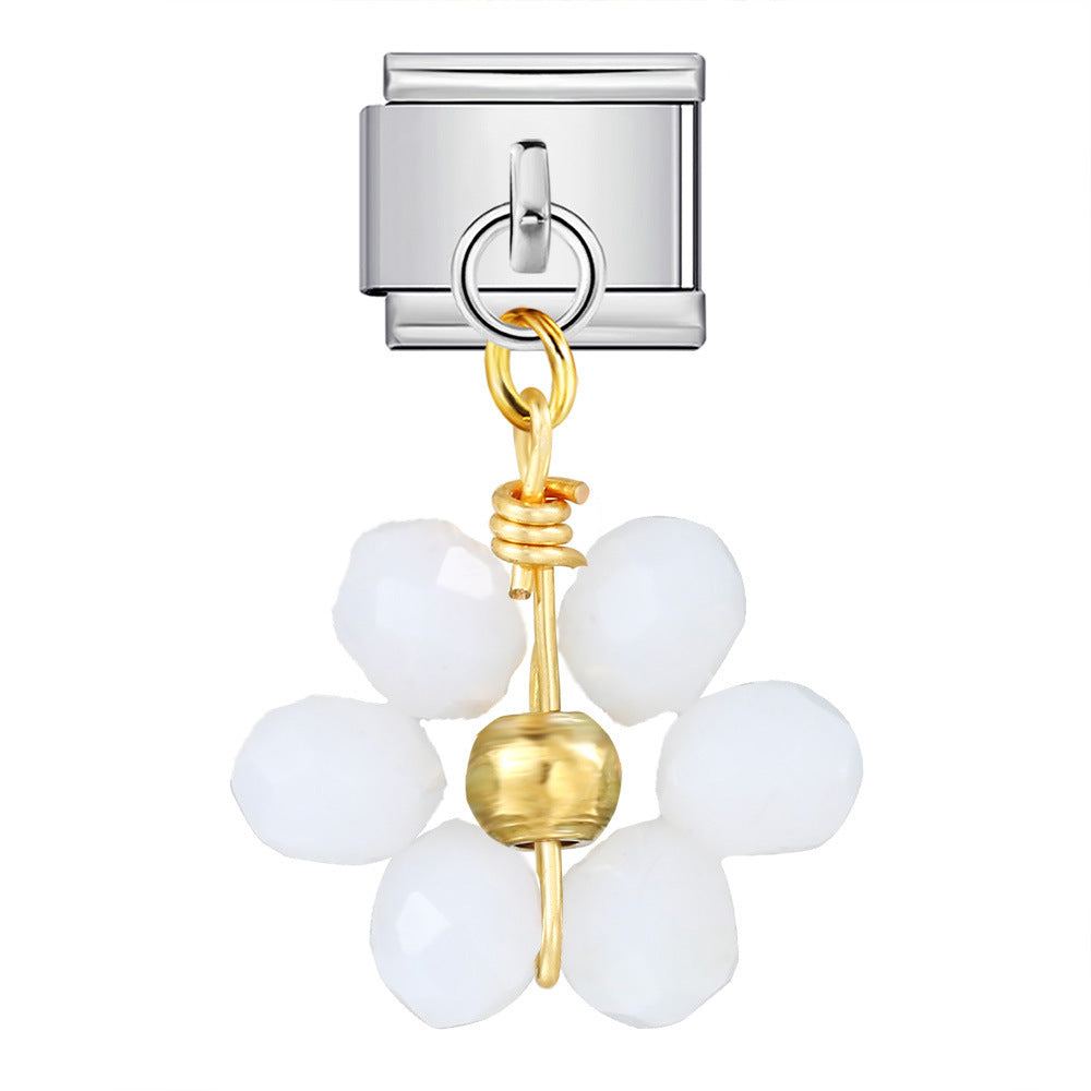 Wholesale Italian Charm Bracelet 9mm DIY  Crystal Bead Flower Pendant Creative Stainless Steel Composable Bracelet