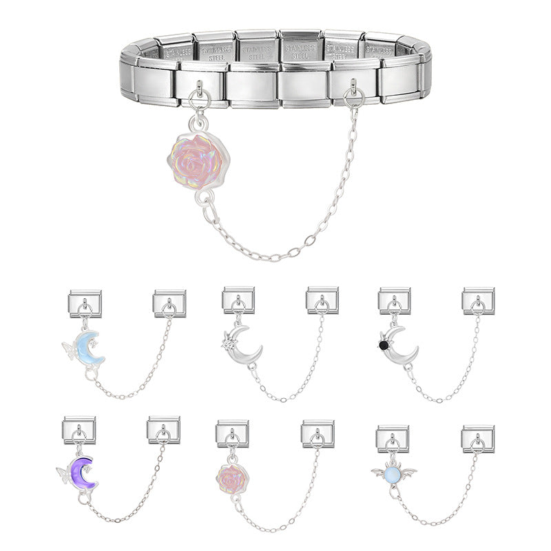 Wholesale 9mm Italian Charm Starter Bracelets DIY double-pendant   Section Creative Stainless Steel Composable Bracelet