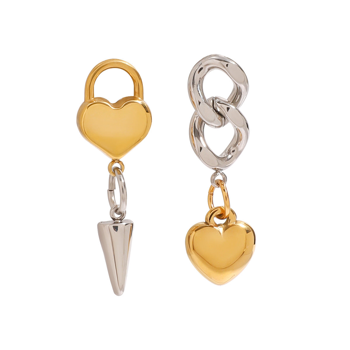 Wholesale  18k gold stainless steel gold and silver color matching love cone chain love earrings
