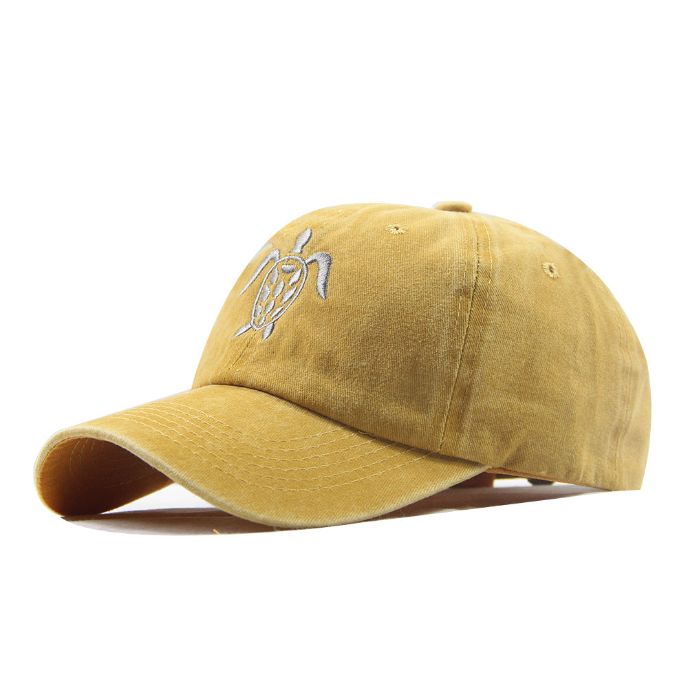 Wholesale Sea Turtle Embroidery Washed Denim Distressed Baseball Cap Hat ACC-HT-SuTe001