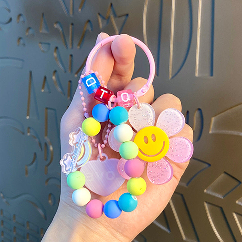 Wholesale Colorful Smiley Face Sunflower Beaded Chain Acrylic Keychain Creative Keychain ACC-KC-BenXin001