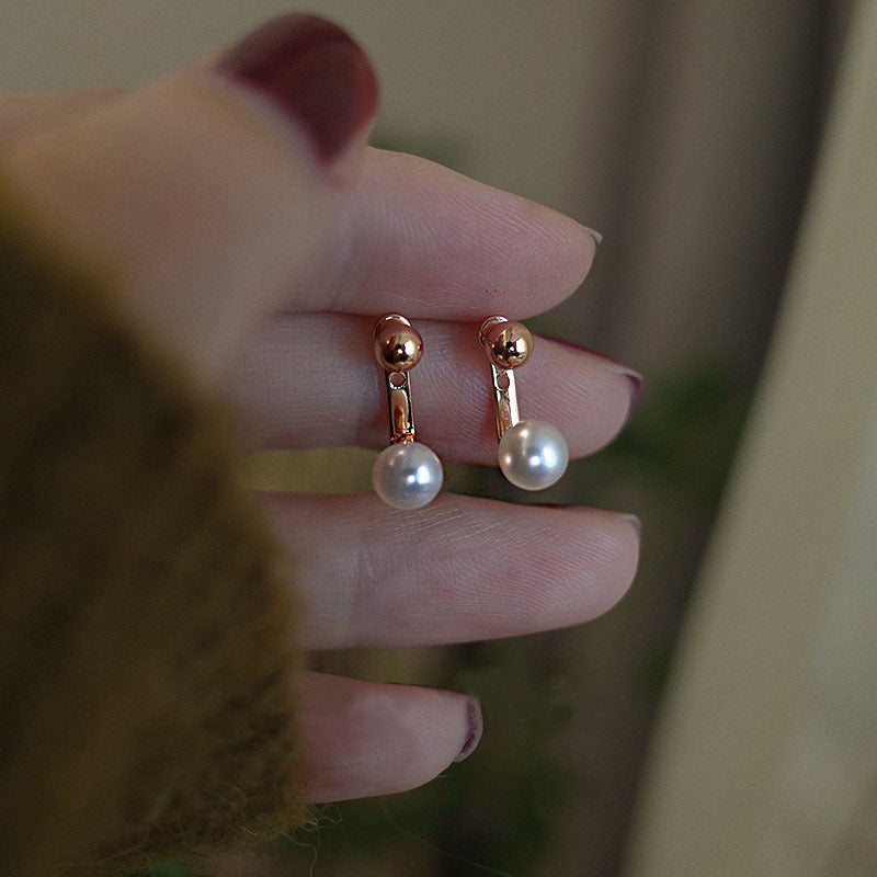 Wholesale Korean Style Back Hanging Pearl Earrings Platinum Plated - Fashion Accessory for Boutique Resale and Party
