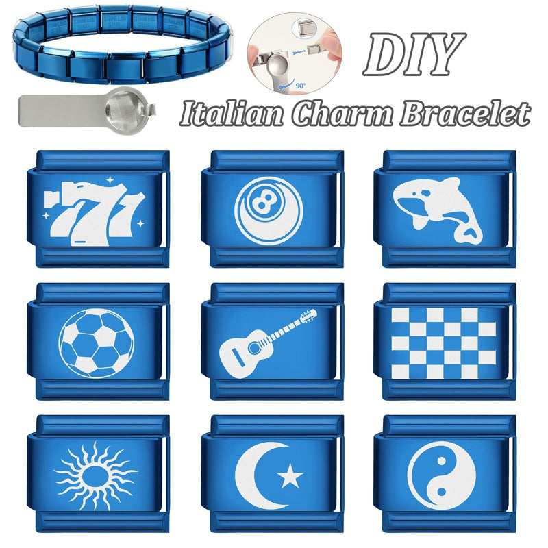Wholesale Italian Charm Bracelet 9mm DIY Splicing Blue Series Stainless Steel Composable Bracelet