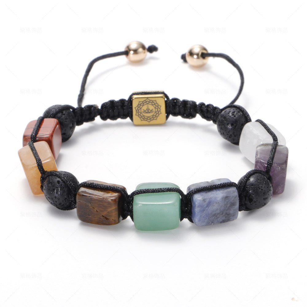 Wholesale Natural Volcanic Stone White Crystal Bracelet Handwoven Rectangular Agate Bracelet ACC-BT-ZiGe038