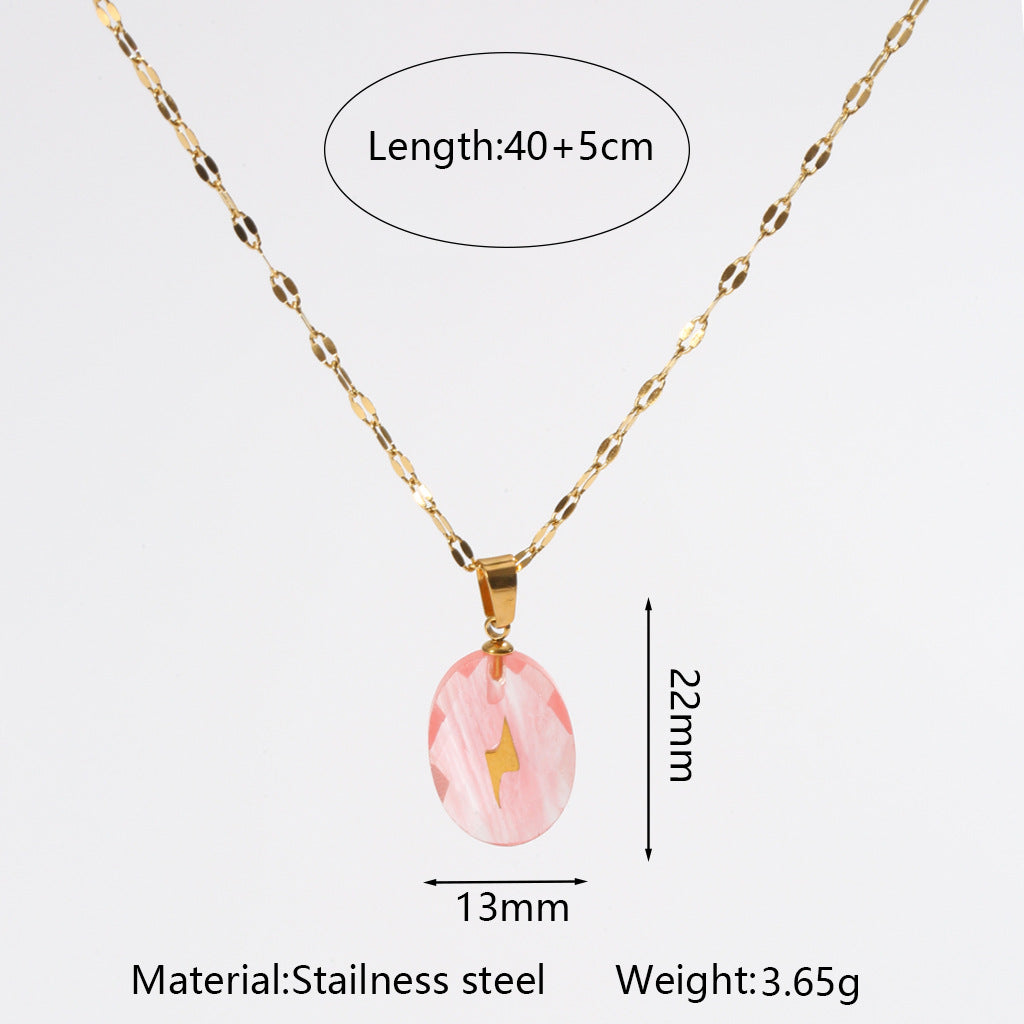 Wholesale Light Luxury Cross Pendant Necklace with Natural Stone,  Stainless Steel Handmade Chain,  Fashion Jewelry Accessory
