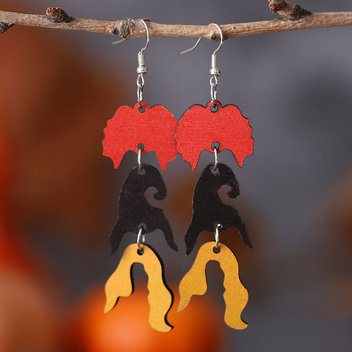 Wholesale Halloween Witch Pumpkin Bat Ghost Pendant Wood Earrings