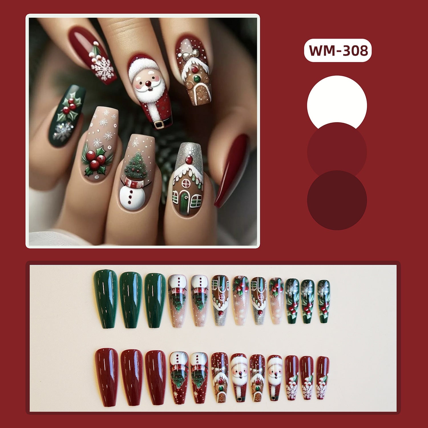 Wholesale 24 Pieces/ box Christmas Snowflake  Nails Kits Nail Stickers