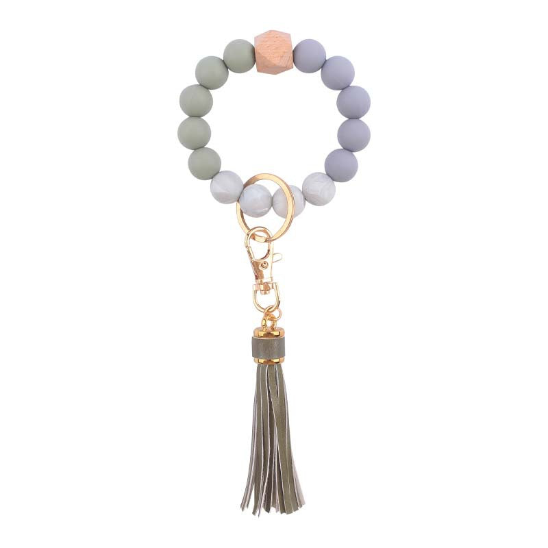 Wholesale  leather PU tassel silicone bracelet wrist keychain