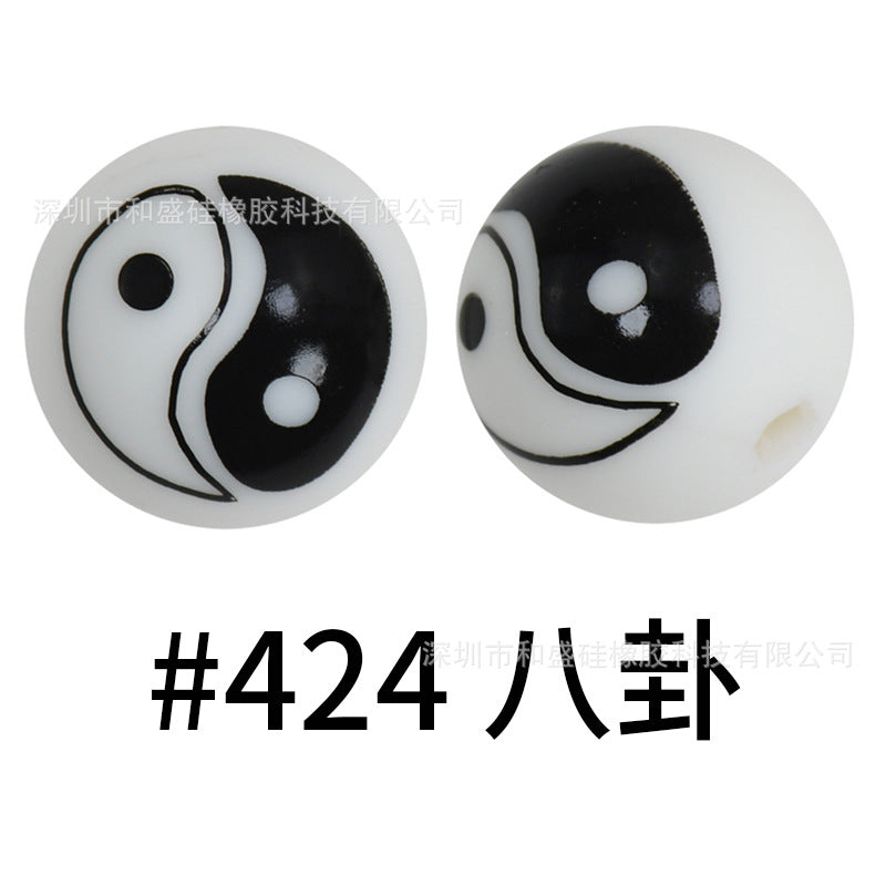 Wholesale 50pcs 15mm Western Style Leopard Skull Color Aztec Printed Silicone Balls Beads ACC-BDS-HeSheng002