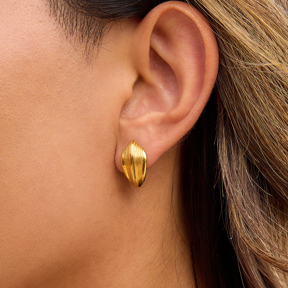 Wholesale 18K Gold Stainless Steel Ribbed Line C Hoop Earrings