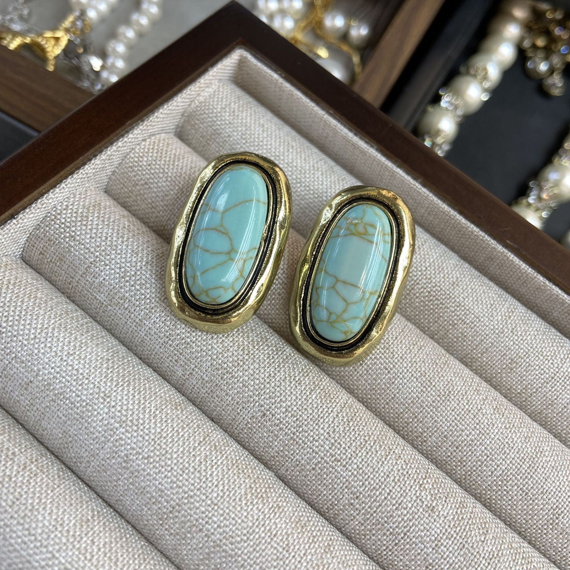 Wholesale retro turquoise necklace earrings suit vintage copper plated real  jewelry suit