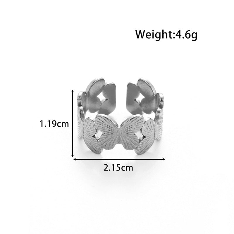 Wholesale  light luxury   titanium steel butterfly flower  opening adjustable ring