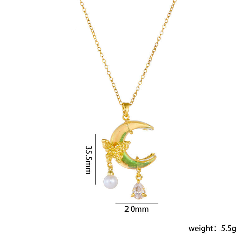 Wholesale Titanium Steel Necklace Butterfly Moon Pendant ACC-NE-Rongc011