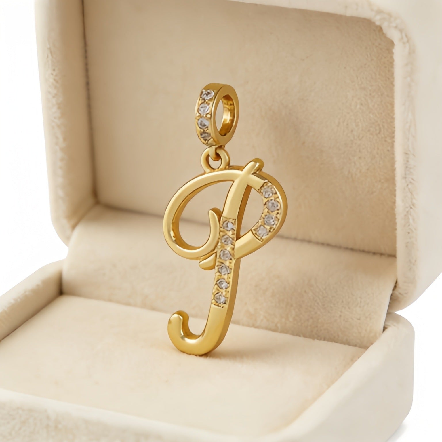 Wholesale Gold Plated Copper Letter Pendant with Zircon,  Pan Style DIY Necklace Accessory