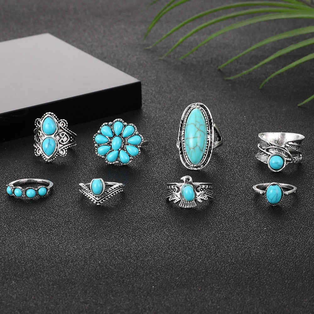 Wholesale  Retro-Style Owl Feather Leaf Turquoise Set