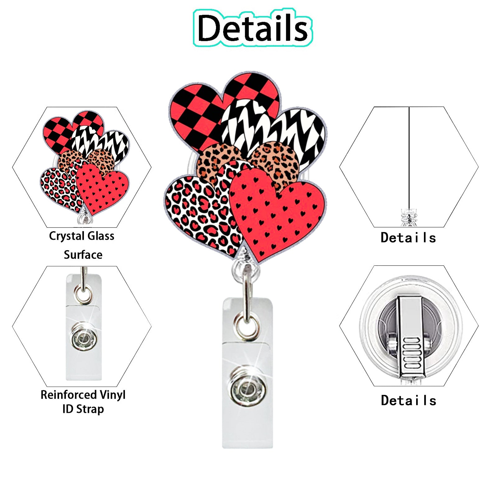 Wholesale Valentine' s Day Acrylic Heart-Shaped Cow  Badge Reels