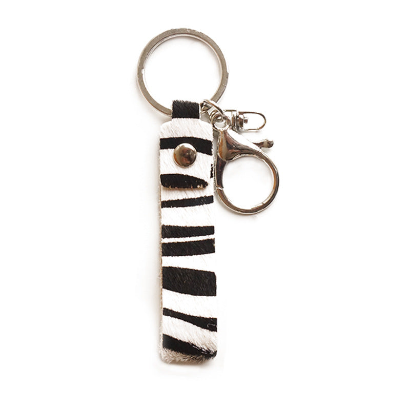 Wholesale of 2pcs/pack Leopard Zebra Cow Camo Genuine Leather Horse Hair Keychain ACC-KC-HY014