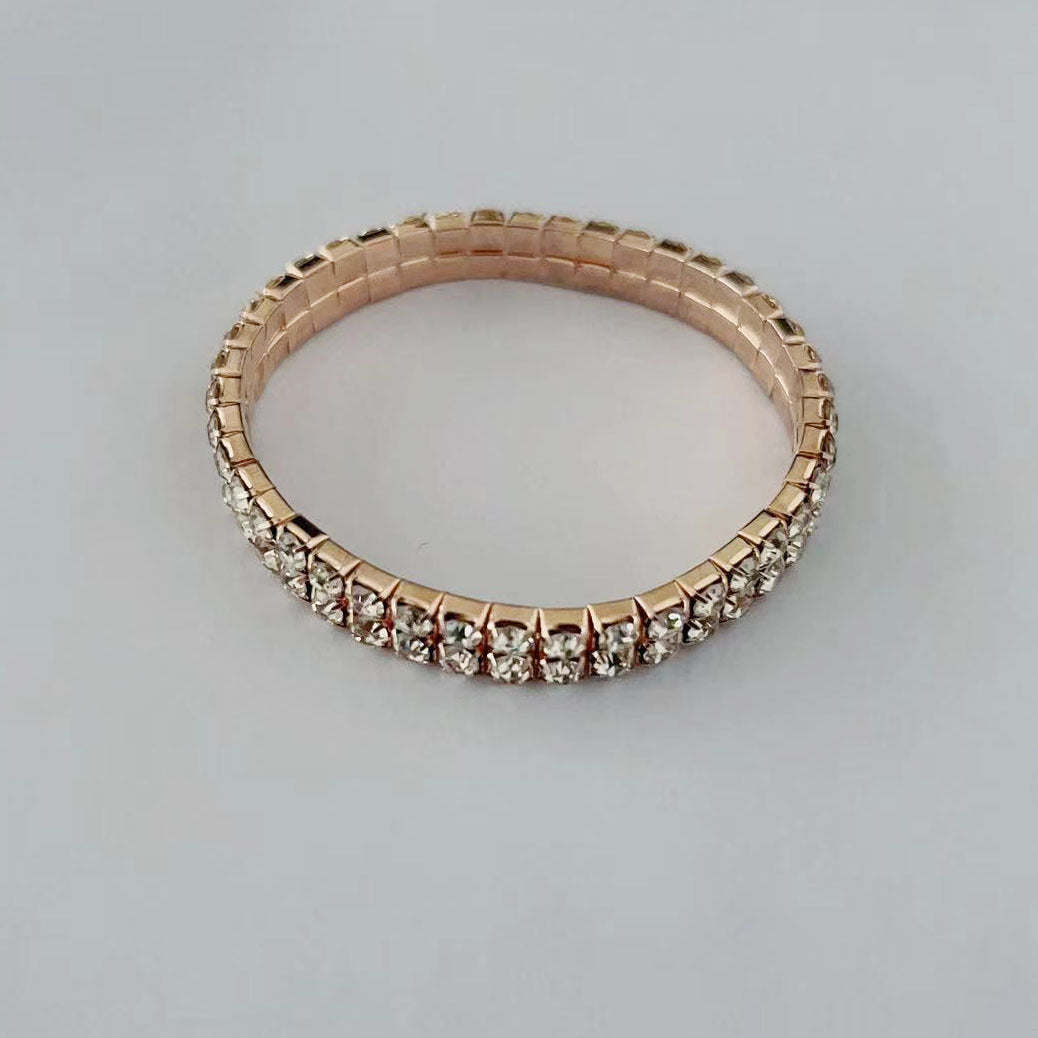 Wholesale Gold Plated Full Rhinestone Elastic Multi-Row Bracelet Women Fashion Accessory Gift