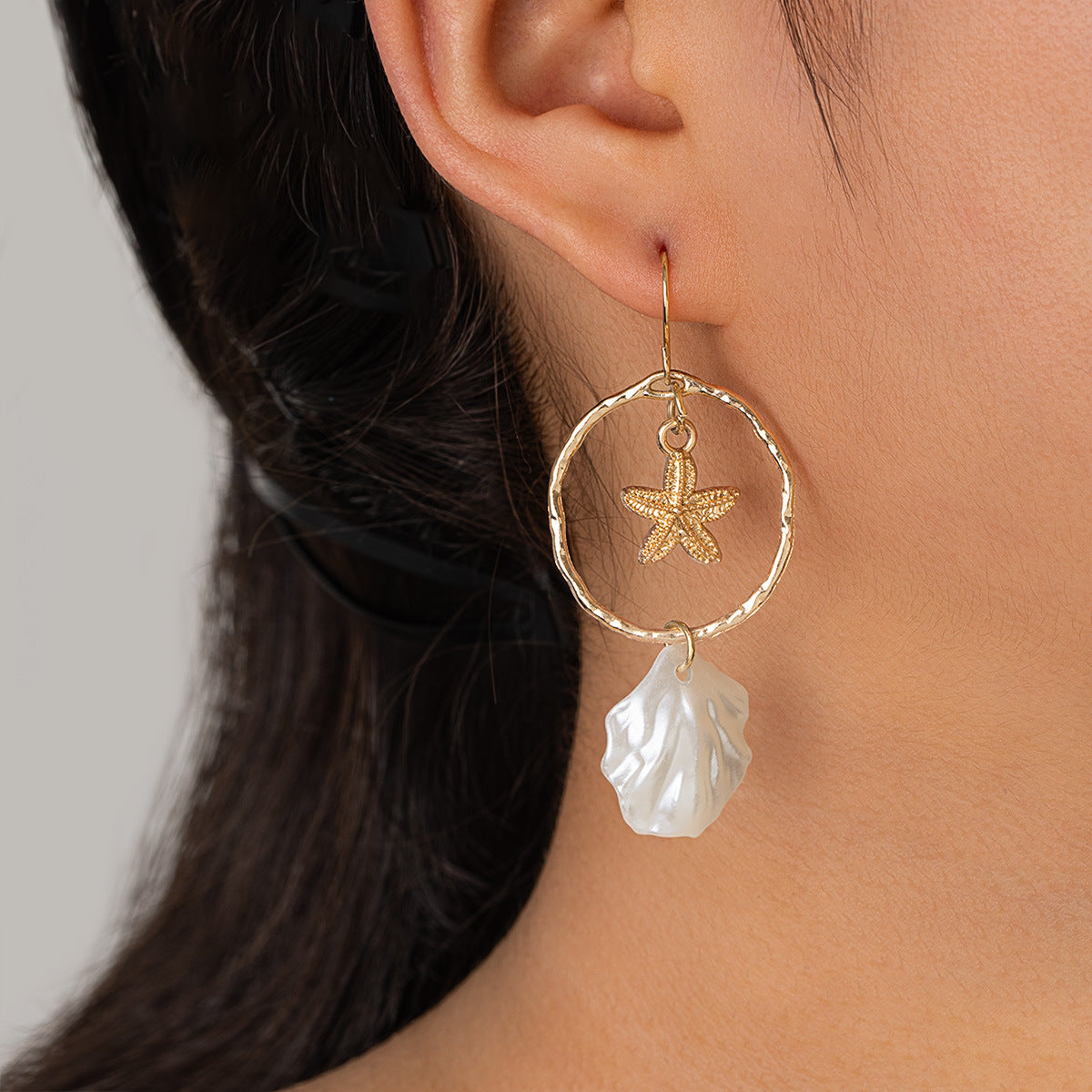 Wholesale Starfish Imitation Pearl Shell Earrings Beach Vacation Style Fashion Jewelry Accessory