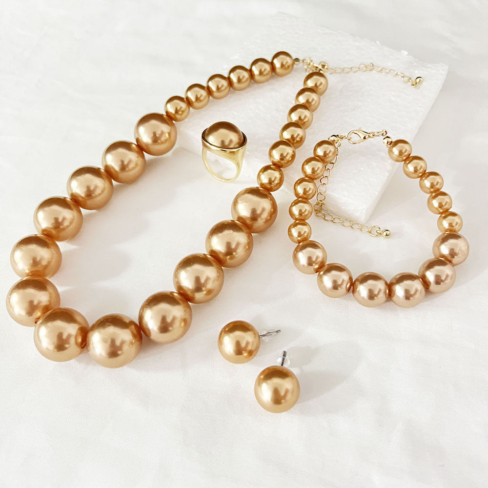 Wholesale Elegant Korean Pearl Necklace Earrings Set Bridal Jewelry Accessory Trendy Gift For Women Resale