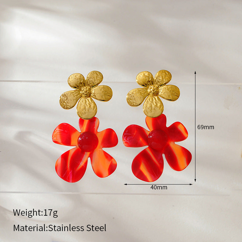 Wholesale Stainless Steel Five-petal Flower Earrings