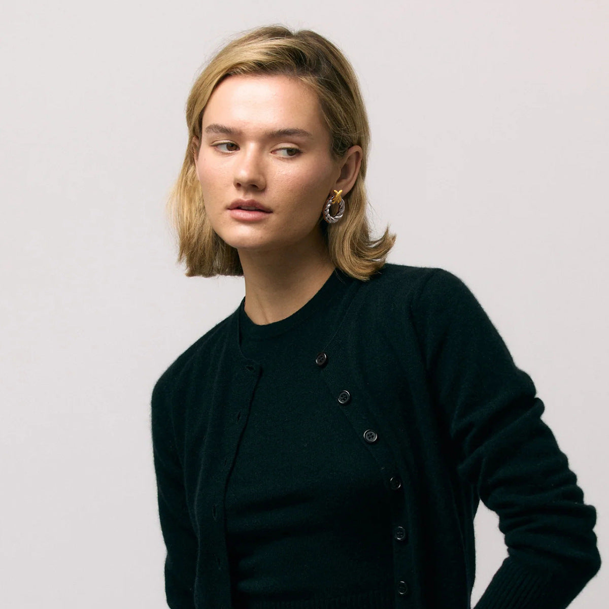 Wholesale  18K gold stainless steel gold and silver color matching  twist ring earrings