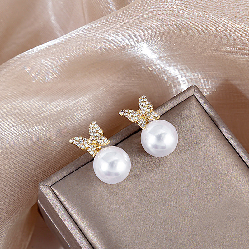 Wholesale Silver Needle Pearl  Rose Bow Front and Back Large Earrings
