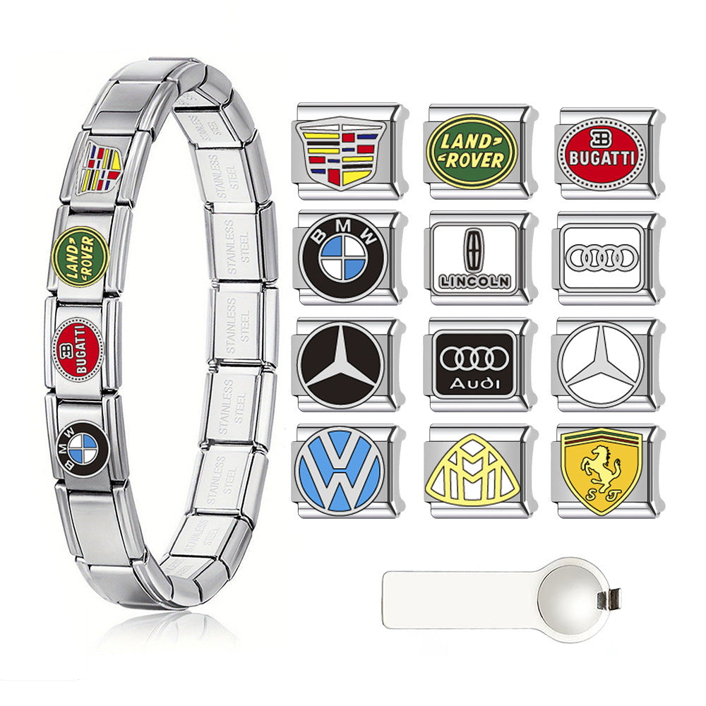 Wholesale Car Logo Stainless Steel DIY Beaded Bracelet,  Unisex Fashion Accessory for Travel Gifts