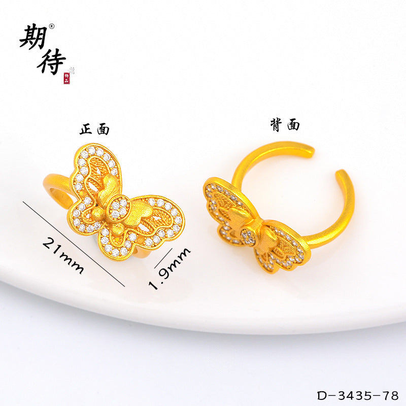 Wholesale Butterfly Ring Blue Gradient Enamel Pearl Antique Gold Finish Fashion Jewelry Accessory