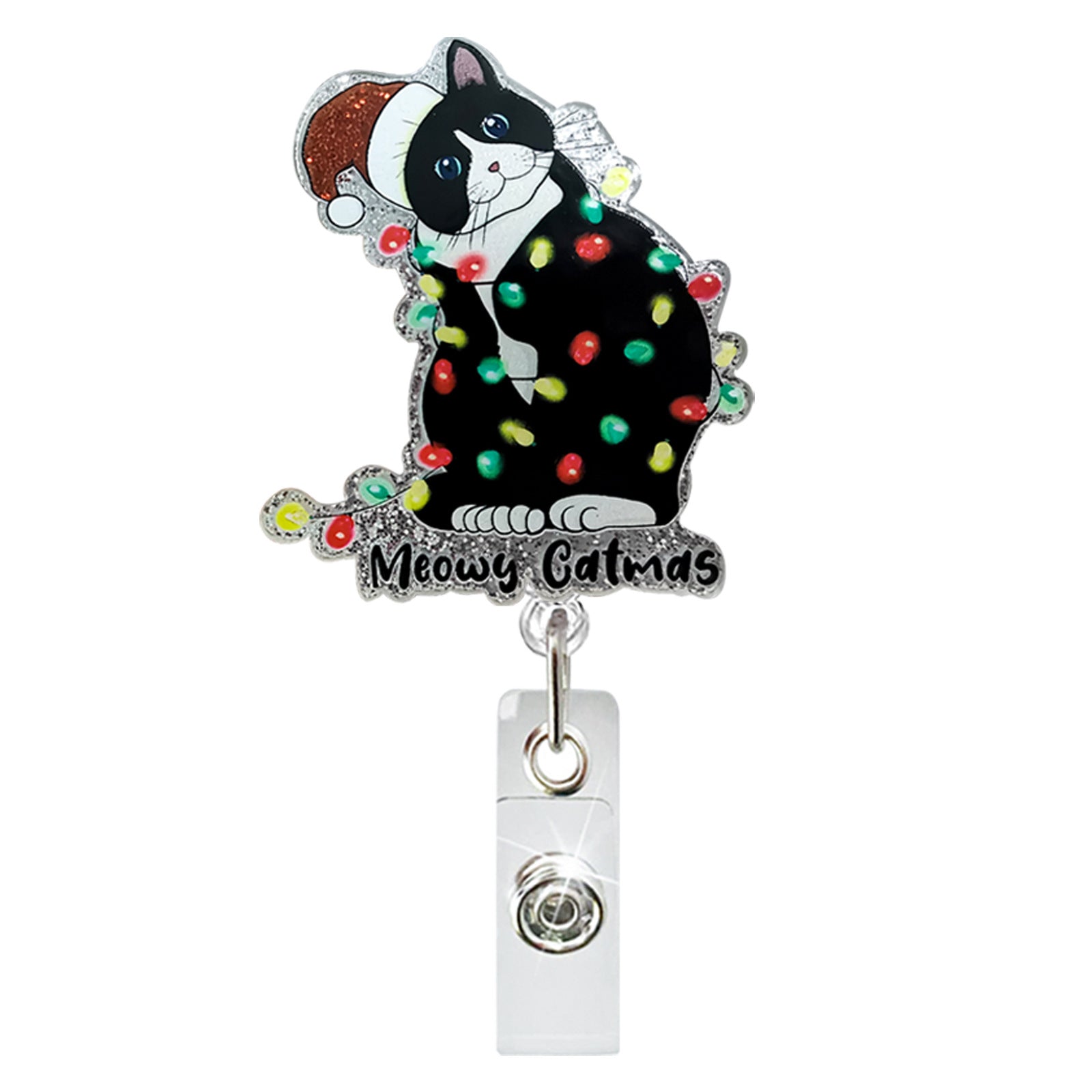 Wholesale Christmas Glitter Acrylic Sloth Dinosaur Puppy Retractable Rotating Badge Keychain ACC-KC-QiDing032