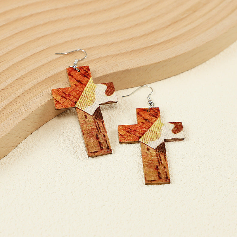 Wholesale Vintage Western Farm Cross Cactus Cow Head Wood Earrings