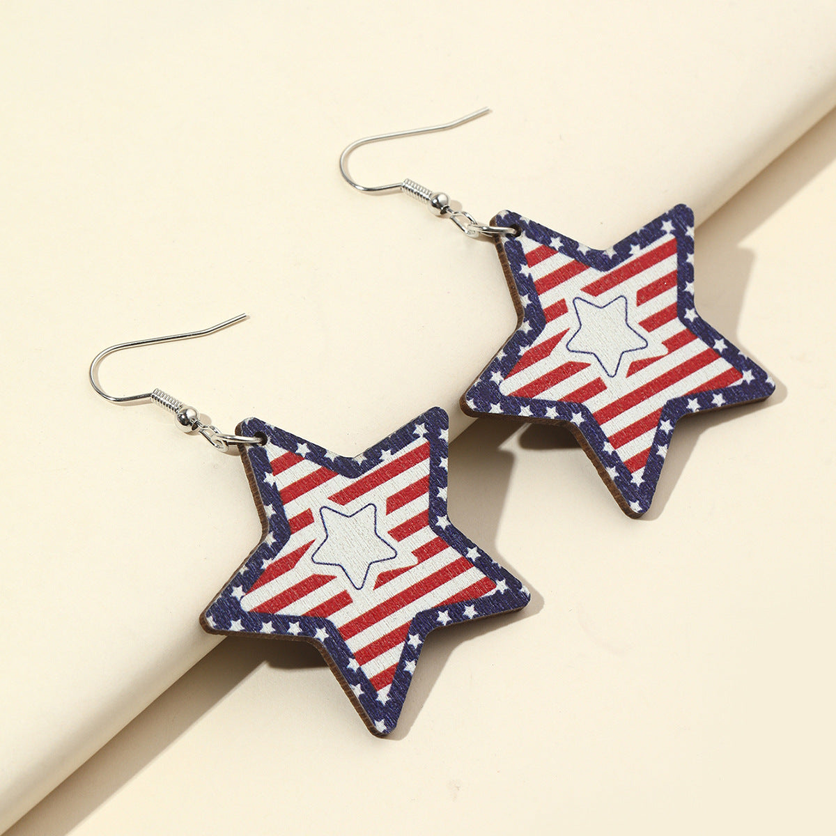Wholesale  Independence Day US Flag Printing Stars Wooden Personalized Earrings