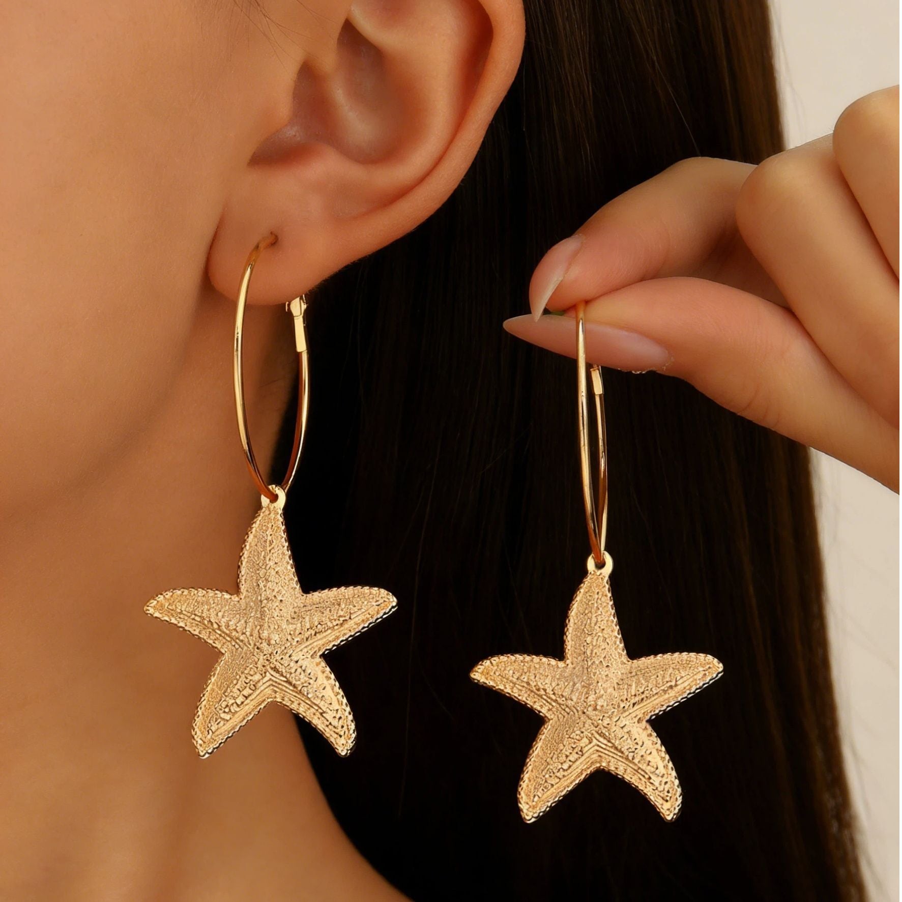 Wholesale Gold Tone Ocean Pearl Conch Starfish Earrings For Women Beach Vacation Fashion Jewelry Gift