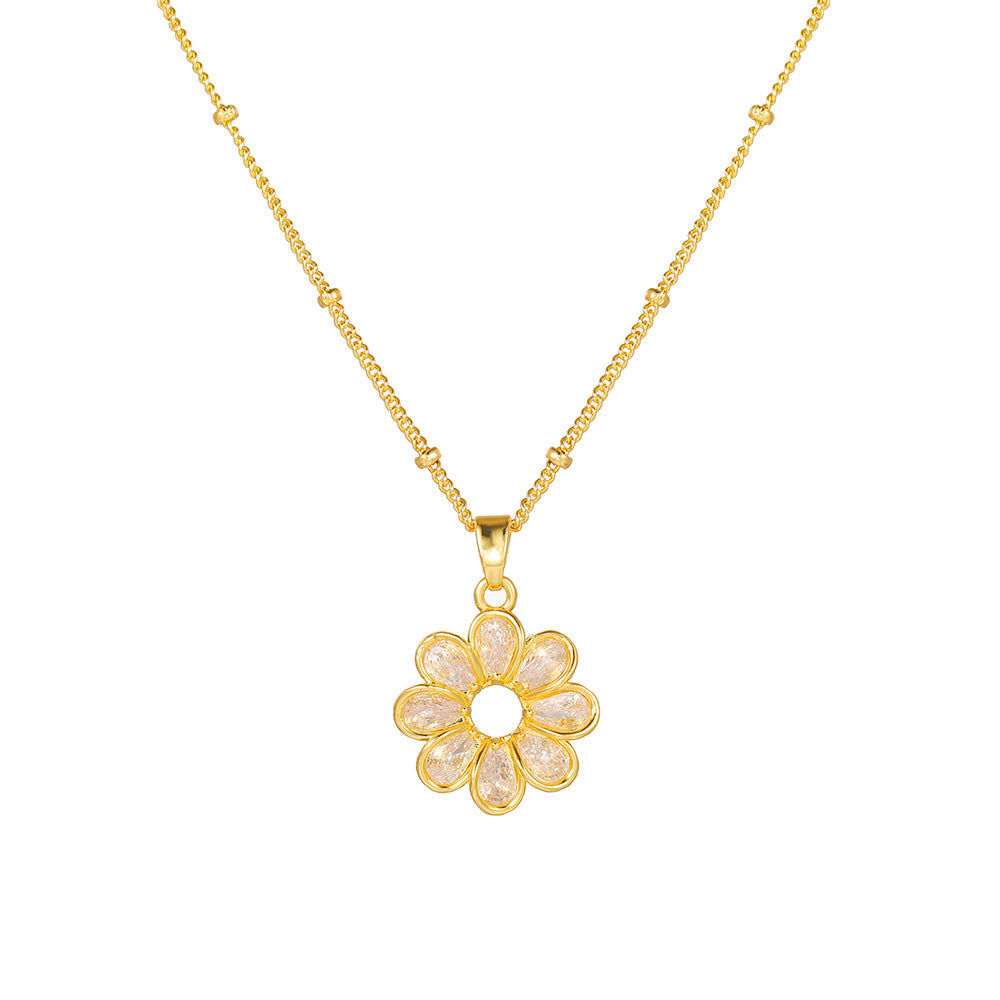Wholesale Fashion Flower Design Gold Plated Pendant Necklace with Zircon,  Trendy Jewelry Accessory for Resale
