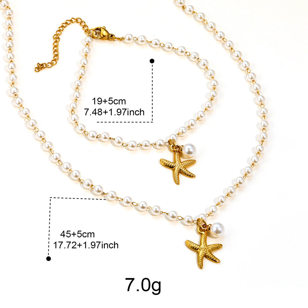 Wholesale 18K Gold Plated Pearl Necklace For Women Star Pendant Summer Beach Style Fashion Jewelry Gift