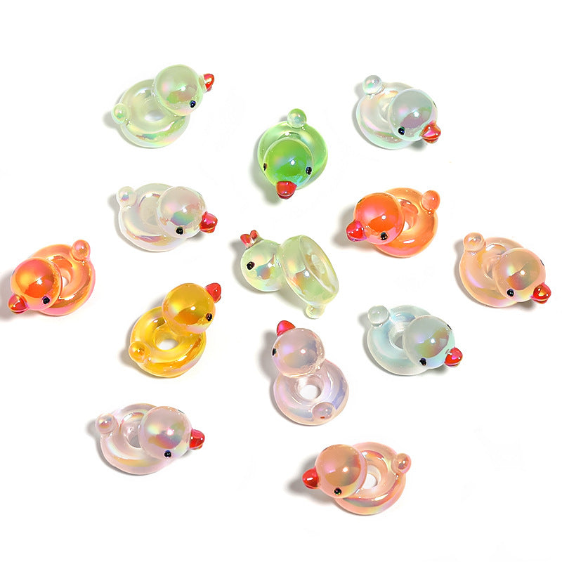 Wholesale 50pcs Cartoon Transparent Swimming Ring Duck Beaded DIY Resin Jewelry Accessories ACC-BDS-BLG118