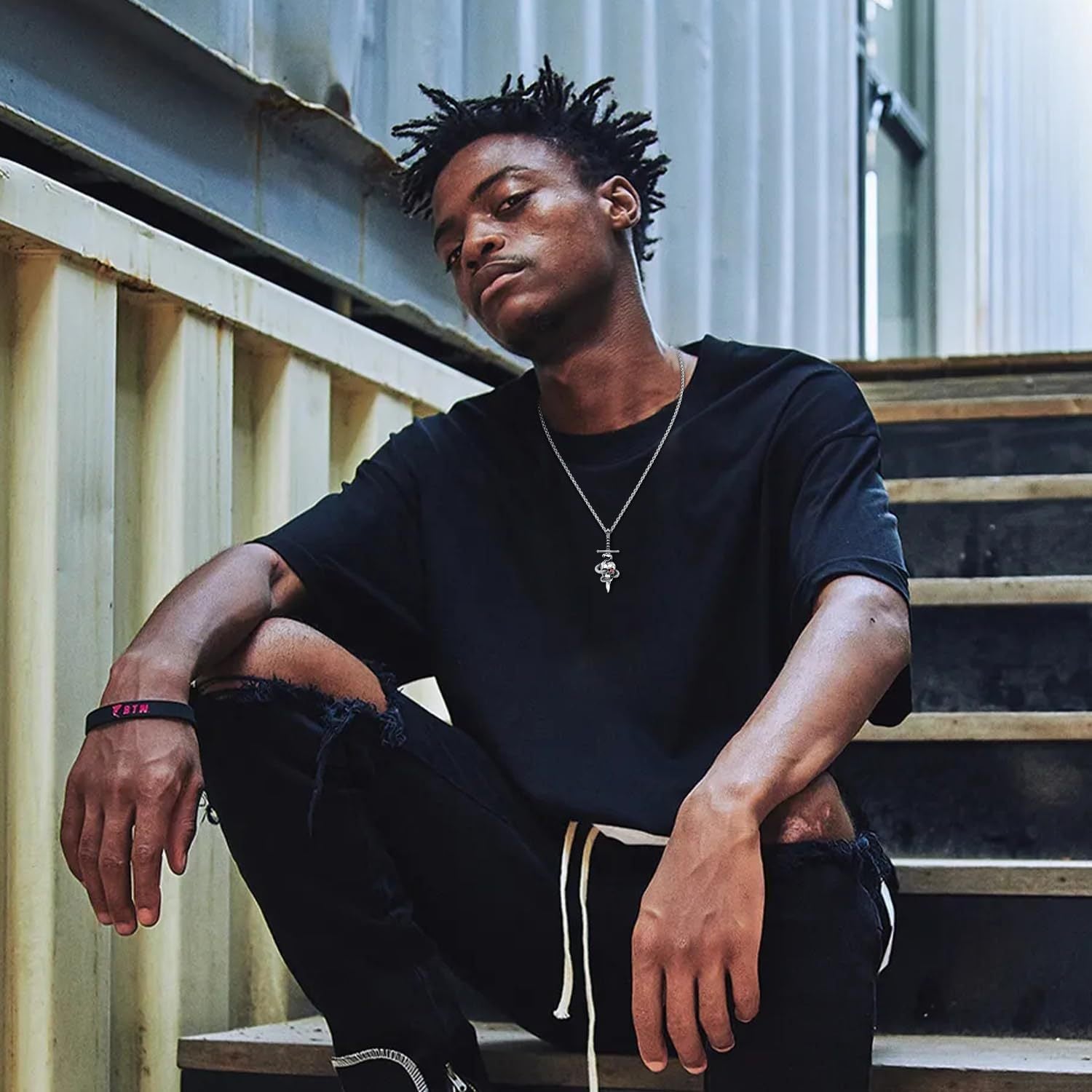 Wholesale  retro trendy skull sword pendant cross snake Gothic diamond  necklace