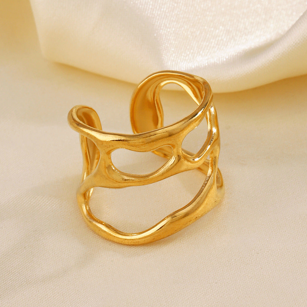 Wholesale stainless steel open adjustable irregular gold plated ring