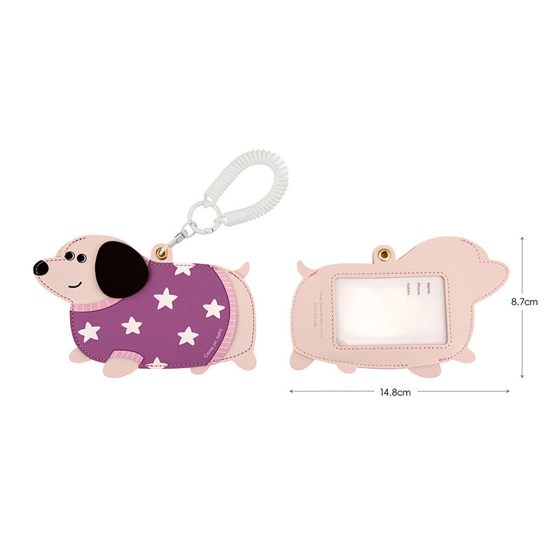 Wholesale Cartoon Dachshund Leather Card Holder Keychain Cute Student Gift Fashion Bag Charm